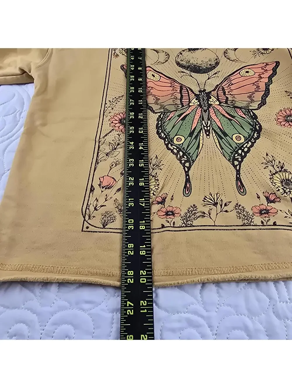Zoe+Liv Butterfly Graphic sweatshirt Mustard Yellow Celestial Cottagecore XS - Picture 6 of 7